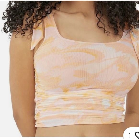 Free People Women's Avenue Print Ruched Tank Top Size Small Ivory Combo Mesh - Picture 1 of 2